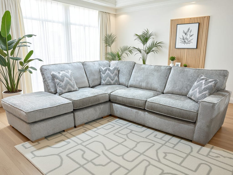 Felicity - Grey Velvet Large Chaise End Corner Sofa