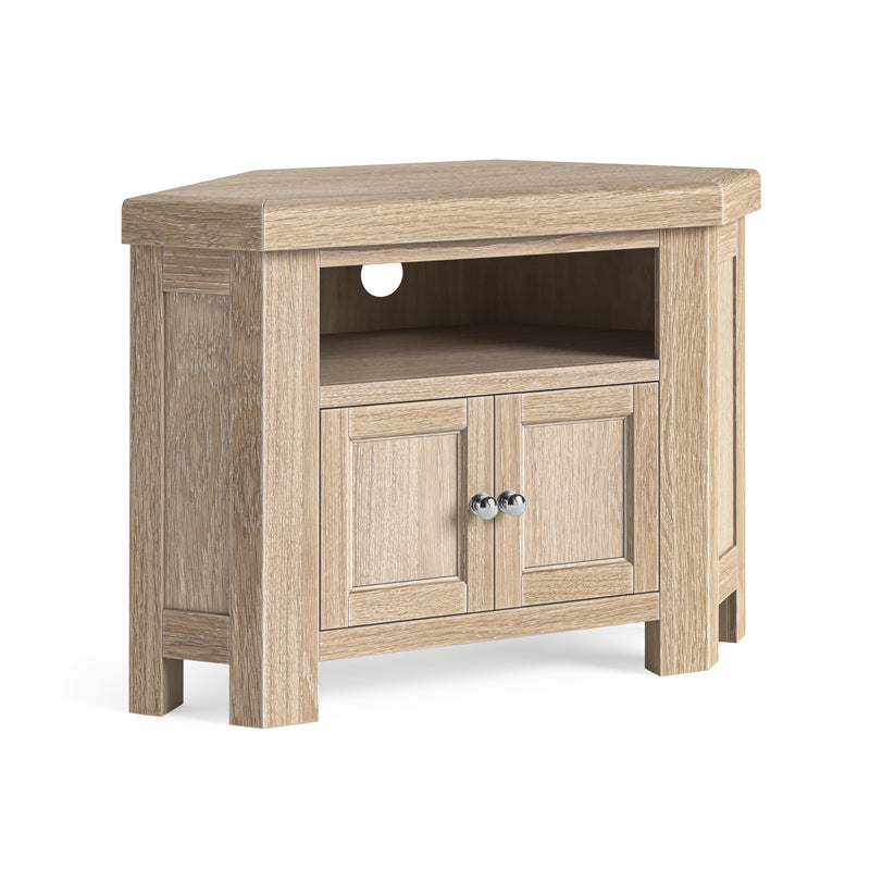Dunkirk White Wash Corner TV Unit With 2 Doors