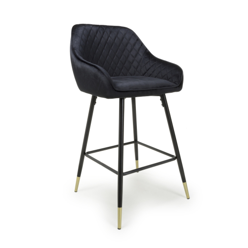Hannah Brushed Velvet Black Bar Stool