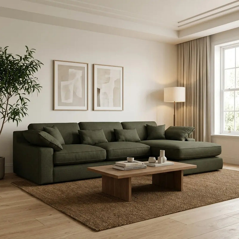 New York Large Chaise Sofa - Forest Green