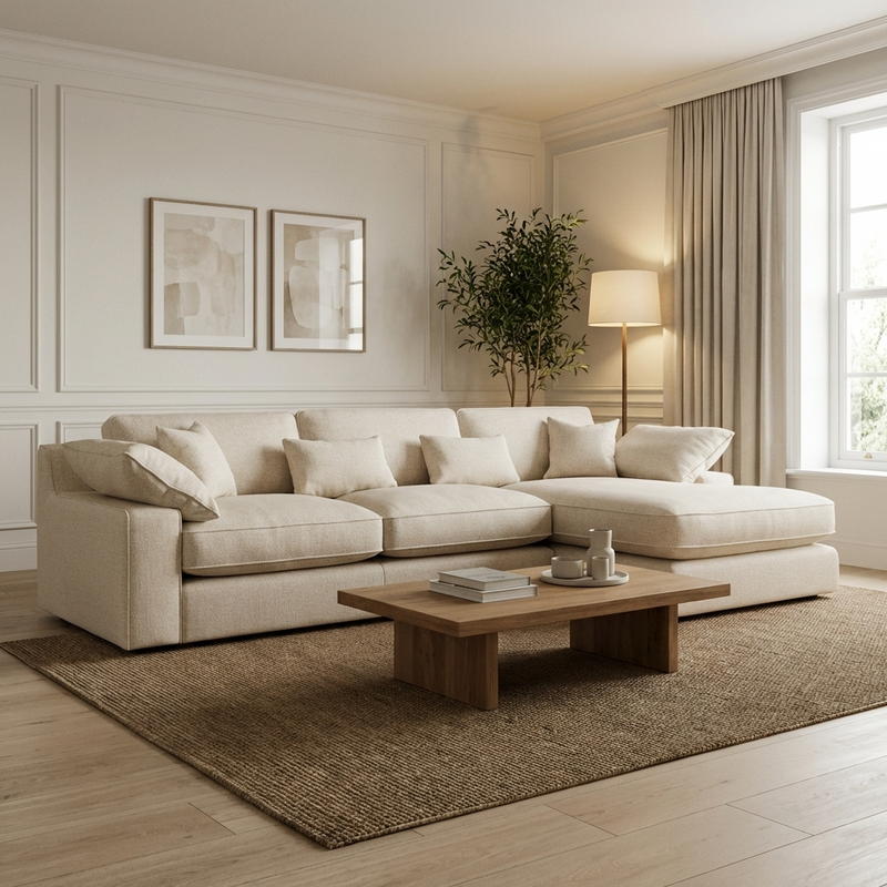 New York Large Chaise Sofa - Cream Ecru