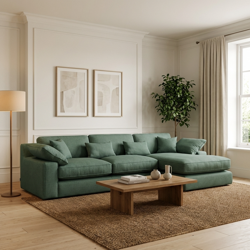 New York Large Chaise Sofa - Emerald Jade