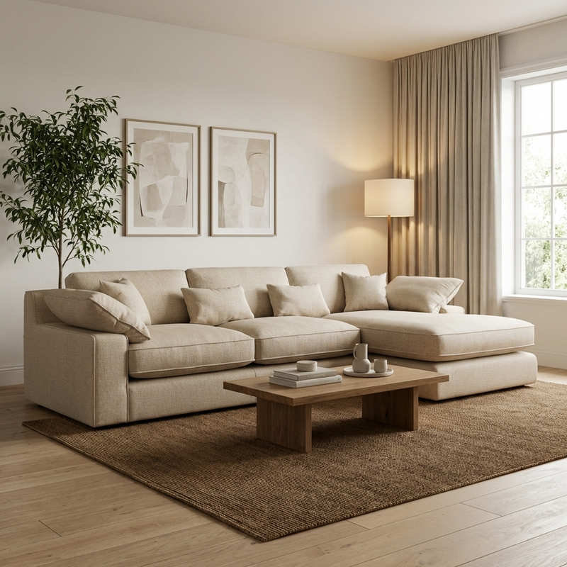 New York Large Chaise Sofa - Beige Natural