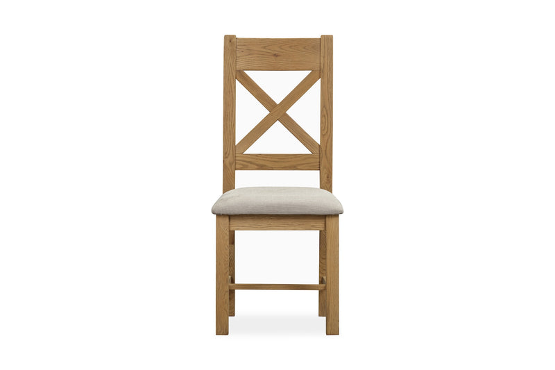 Weathered Oak Upholstered X Back Dining Chair