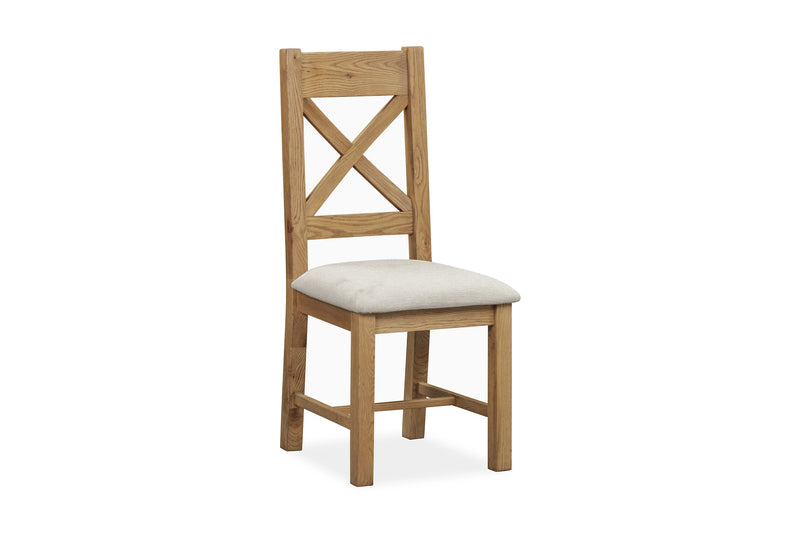 Weathered Oak Upholstered X Back Dining Chair