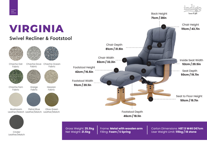 Virginia Reclining Swivel Chair