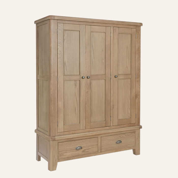 Weathered Oak 3 Drawer Wardrobe