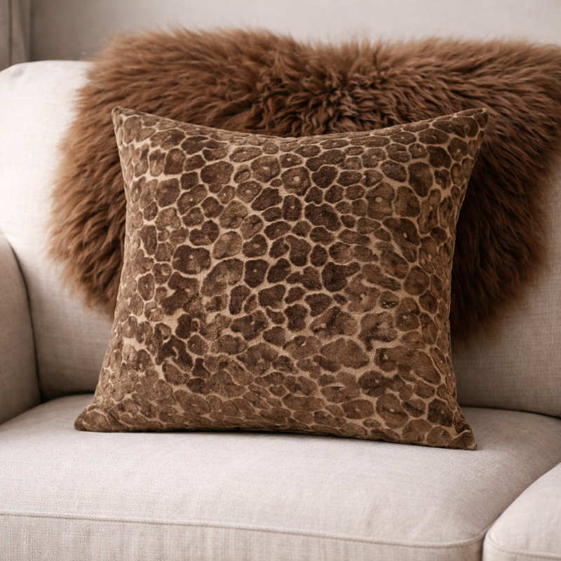 Large Paul Moneypenny Brown Leopard Spot On Chocolate Cushion