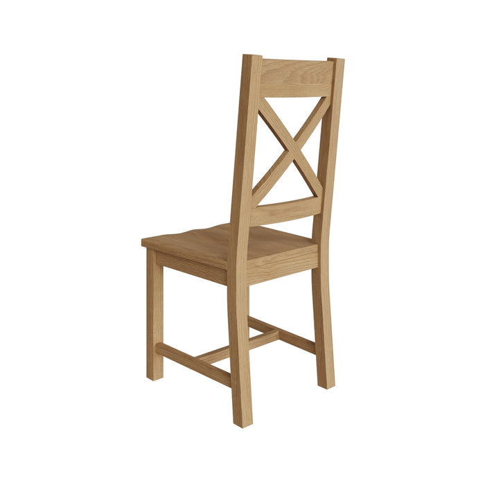 Country Oak Chair Cross Back With Wooden Seat