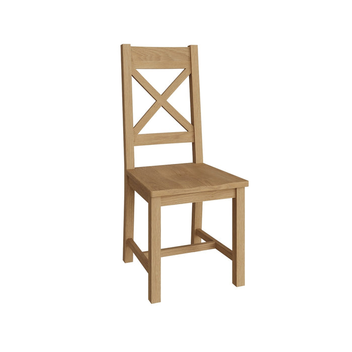 Country Oak Chair Cross Back With Wooden Seat