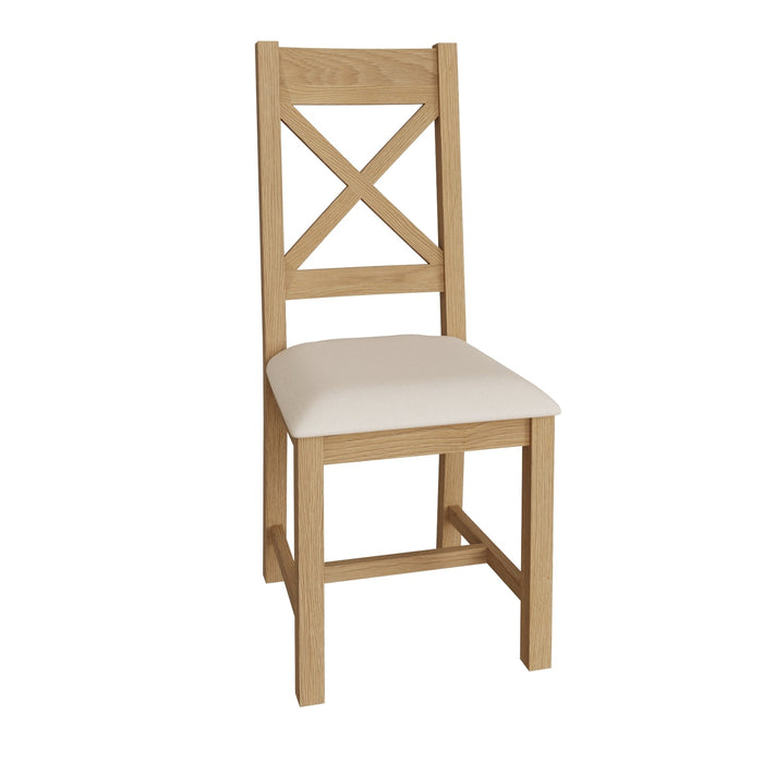 Country Oak Chair Cross Back with Fabric Seat