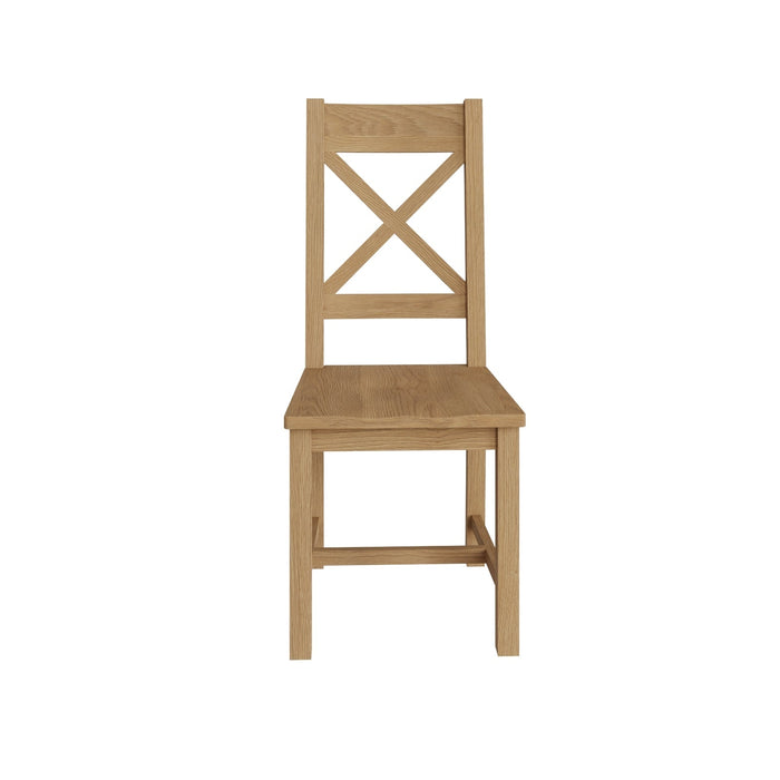 Country Oak Chair Cross Back With Wooden Seat