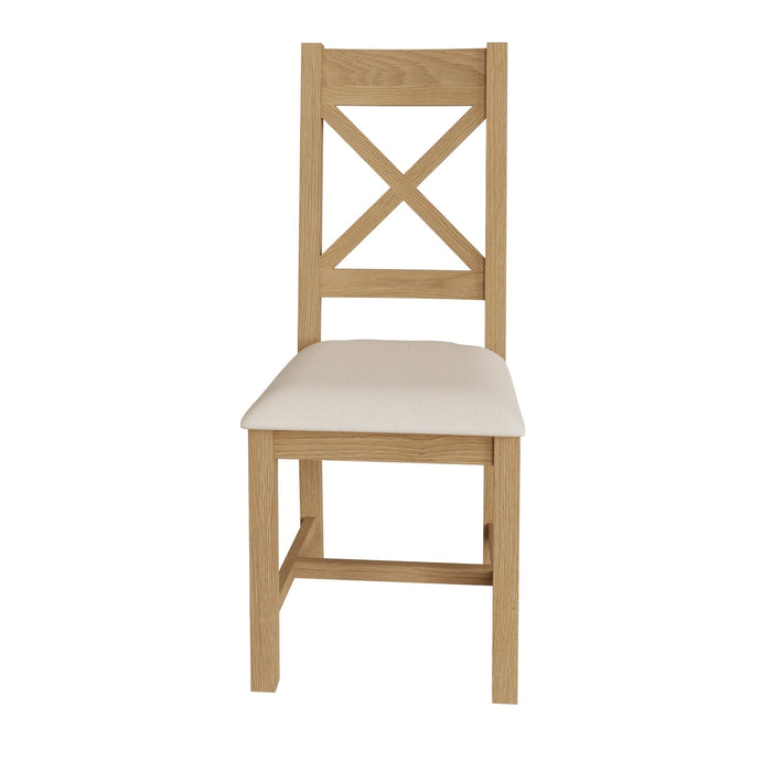 Country Oak Chair Cross Back with Fabric Seat