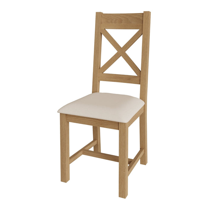 Country Oak Chair Cross Back with Fabric Seat