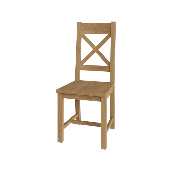 Country Oak Chair Cross Back With Wooden Seat