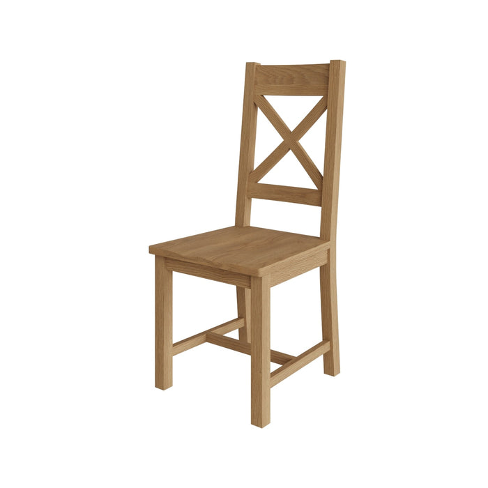 Country Oak Chair Cross Back With Wooden Seat