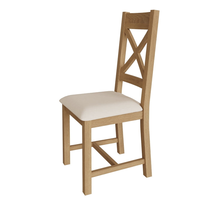 Country Oak Chair Cross Back with Fabric Seat