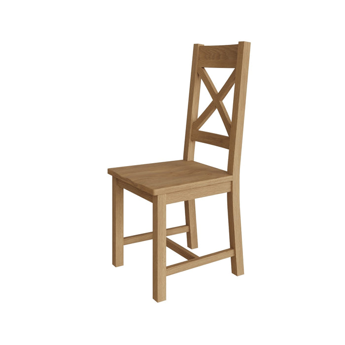 Country Oak Chair Cross Back With Wooden Seat