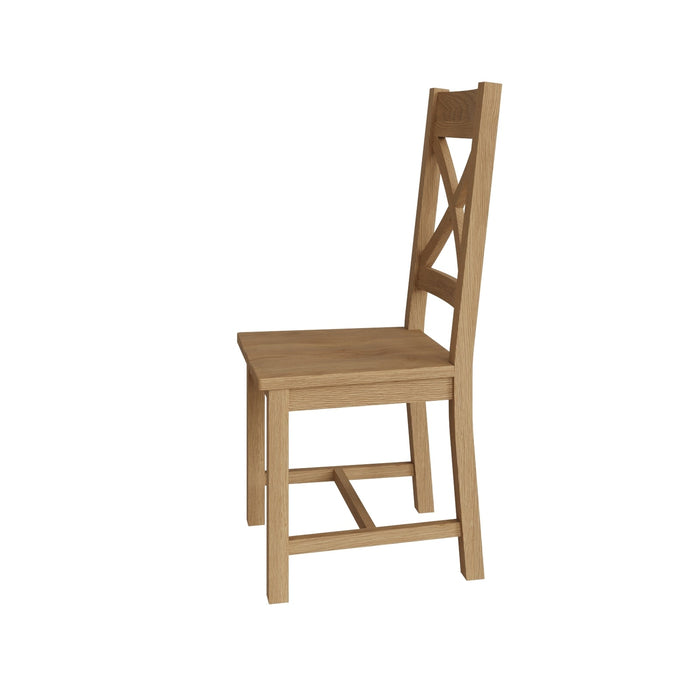 Country Oak Chair Cross Back With Wooden Seat