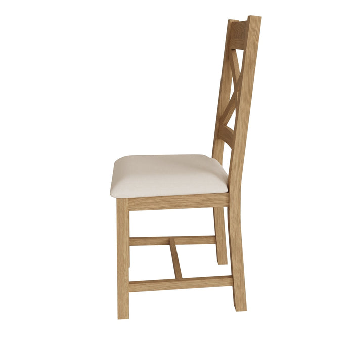 Country Oak Chair Cross Back with Fabric Seat