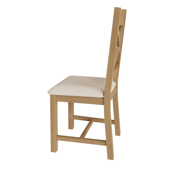 Country Oak Chair Cross Back with Fabric Seat