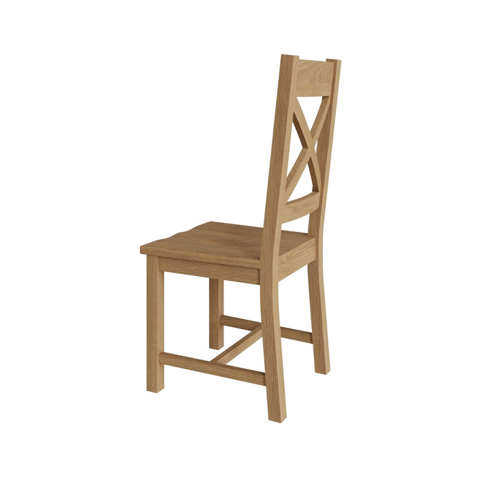 Country Oak Chair Cross Back With Wooden Seat