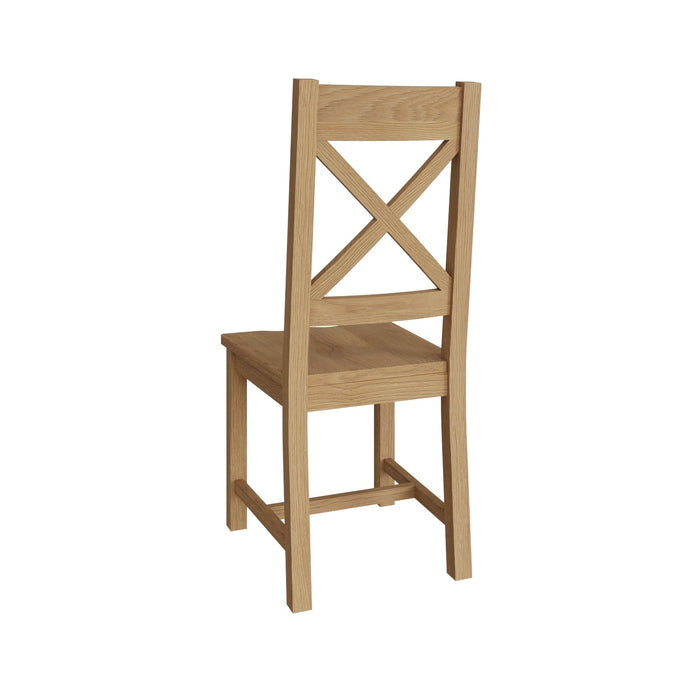 Country Oak Chair Cross Back With Wooden Seat