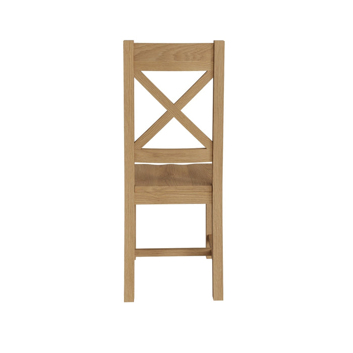 Country Oak Chair Cross Back With Wooden Seat