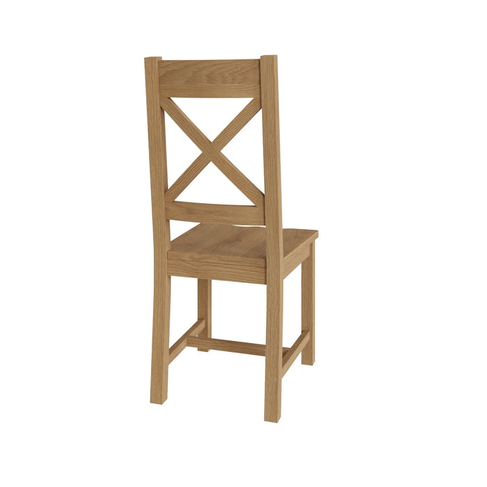 Country Oak Chair Cross Back With Wooden Seat