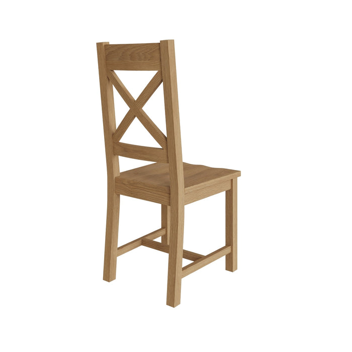 Country Oak Chair Cross Back With Wooden Seat