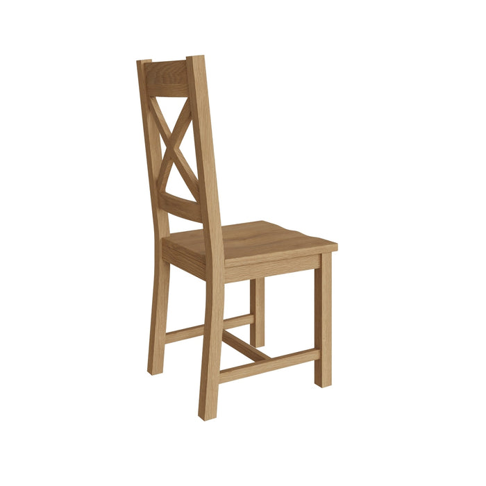 Country Oak Chair Cross Back With Wooden Seat