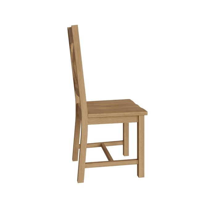 Country Oak Chair Cross Back With Wooden Seat