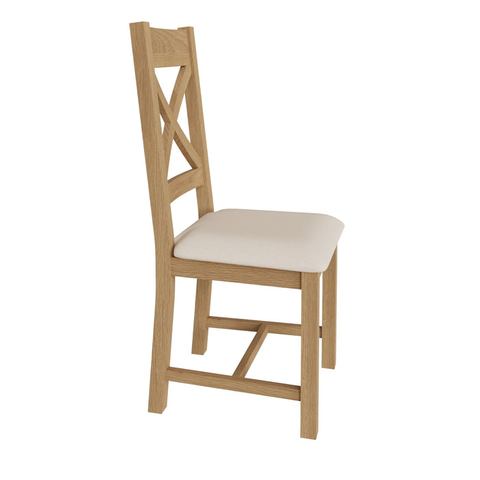 Country Oak Chair Cross Back with Fabric Seat