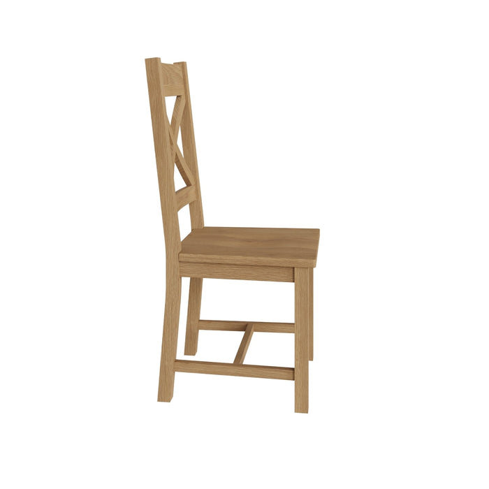 Country Oak Chair Cross Back With Wooden Seat