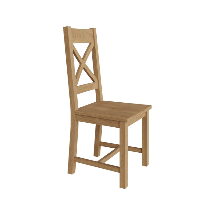 Country Oak Chair Cross Back With Wooden Seat