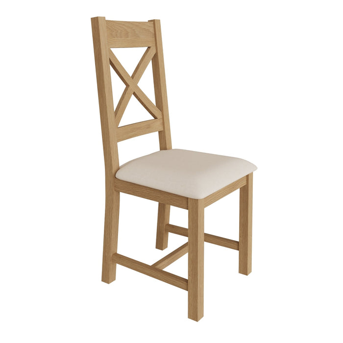 Country Oak Chair Cross Back with Fabric Seat