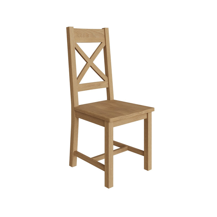 Country Oak Chair Cross Back With Wooden Seat