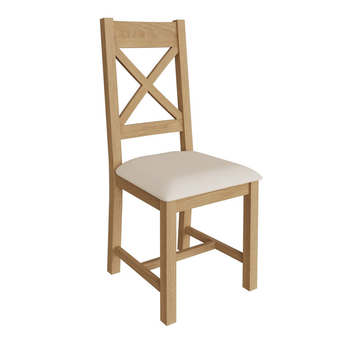 Country Oak Chair Cross Back with Fabric Seat