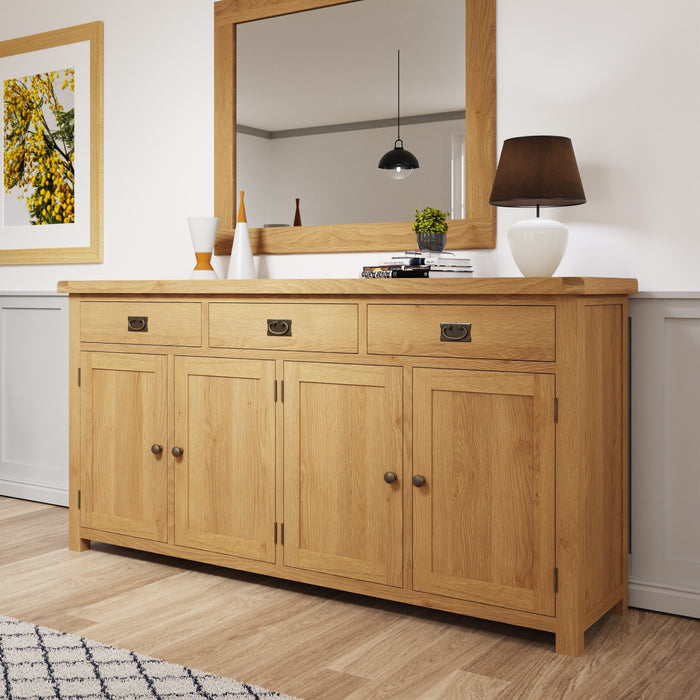 Country Oak Sideboard 4 Door, 3 Drawer