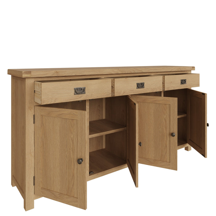 Country Oak Sideboard 4 Door, 3 Drawer