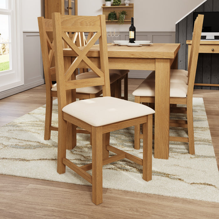 Country Oak Chair Cross Back with Fabric Seat