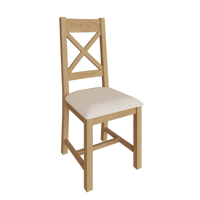 Country Oak Chair Cross Back with Fabric Seat