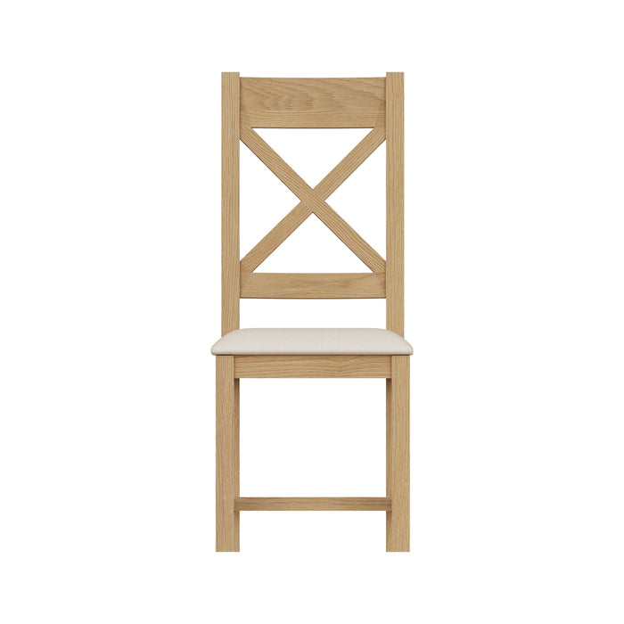 Country Oak Chair Cross Back with Fabric Seat