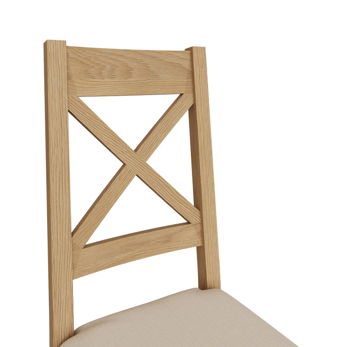 Country Oak Chair Cross Back with Fabric Seat