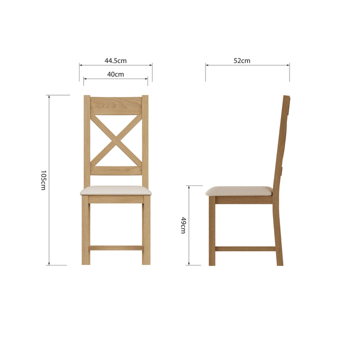 Country Oak Chair Cross Back with Fabric Seat