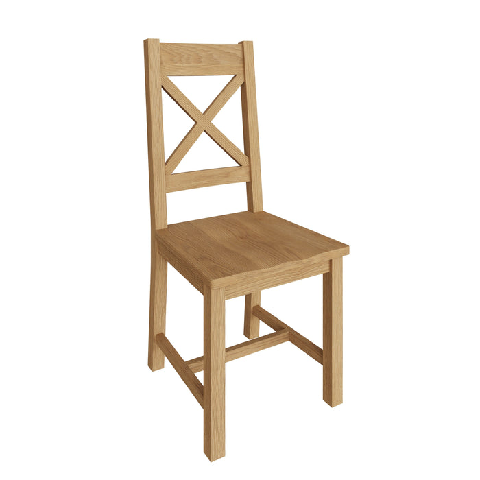 Country Oak Chair Cross Back With Wooden Seat