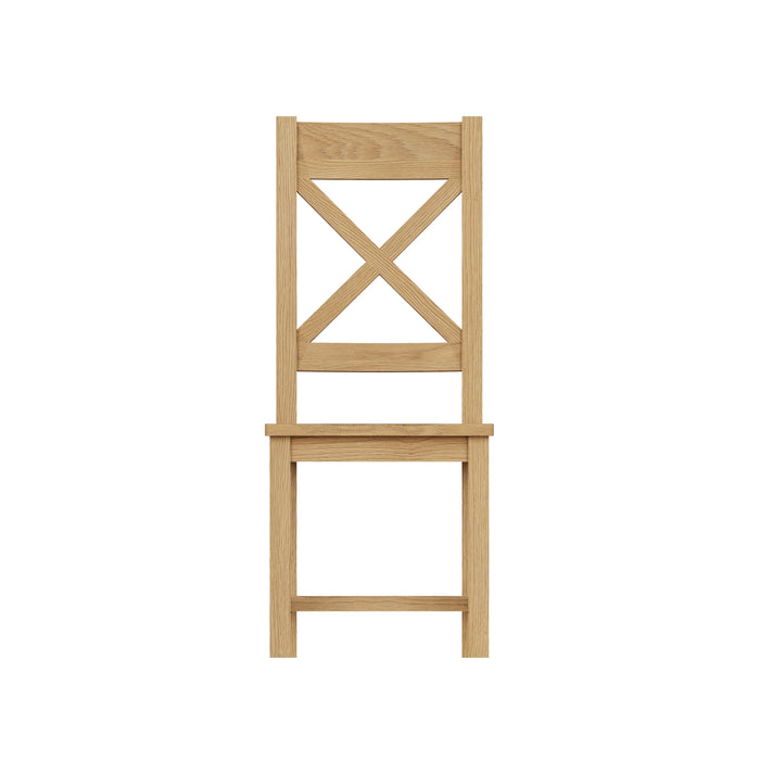 Country Oak Chair Cross Back With Wooden Seat