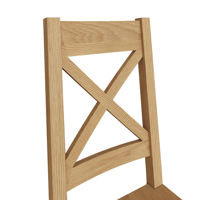 Country Oak Chair Cross Back With Wooden Seat