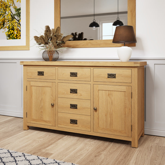 Country Oak Sideboard 2 Door, 6 Drawer