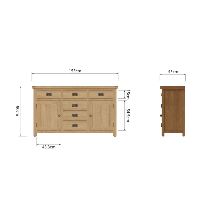 Country Oak Sideboard 2 Door, 6 Drawer